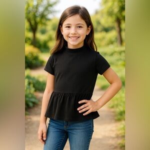 NWT Good Luck Girl Black Peplum Tee | Size Small | Soft & Stylish Everyday Top